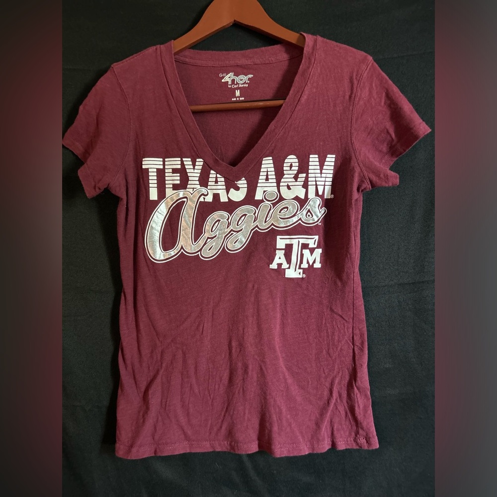 Texas A & M Aggies Short Sleeve V Neck Size M Shirt G-III For Her By Carl Banks